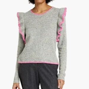 AUTUMN CASHMERE GRAY WITH PINK TRIM RUFFLE DETAIL DONEGAL SWEATER WOMENS XS